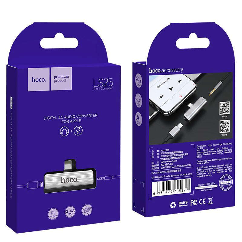 Adaptateur iPhone HOCO LS25 recharge + mini-jack 3,5 mm