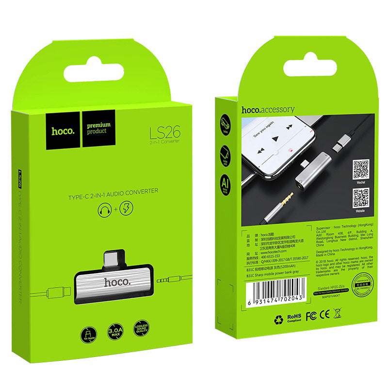 Adaptateur Type-C HOCO LS26 recharge + mini-jack 3,5 mm